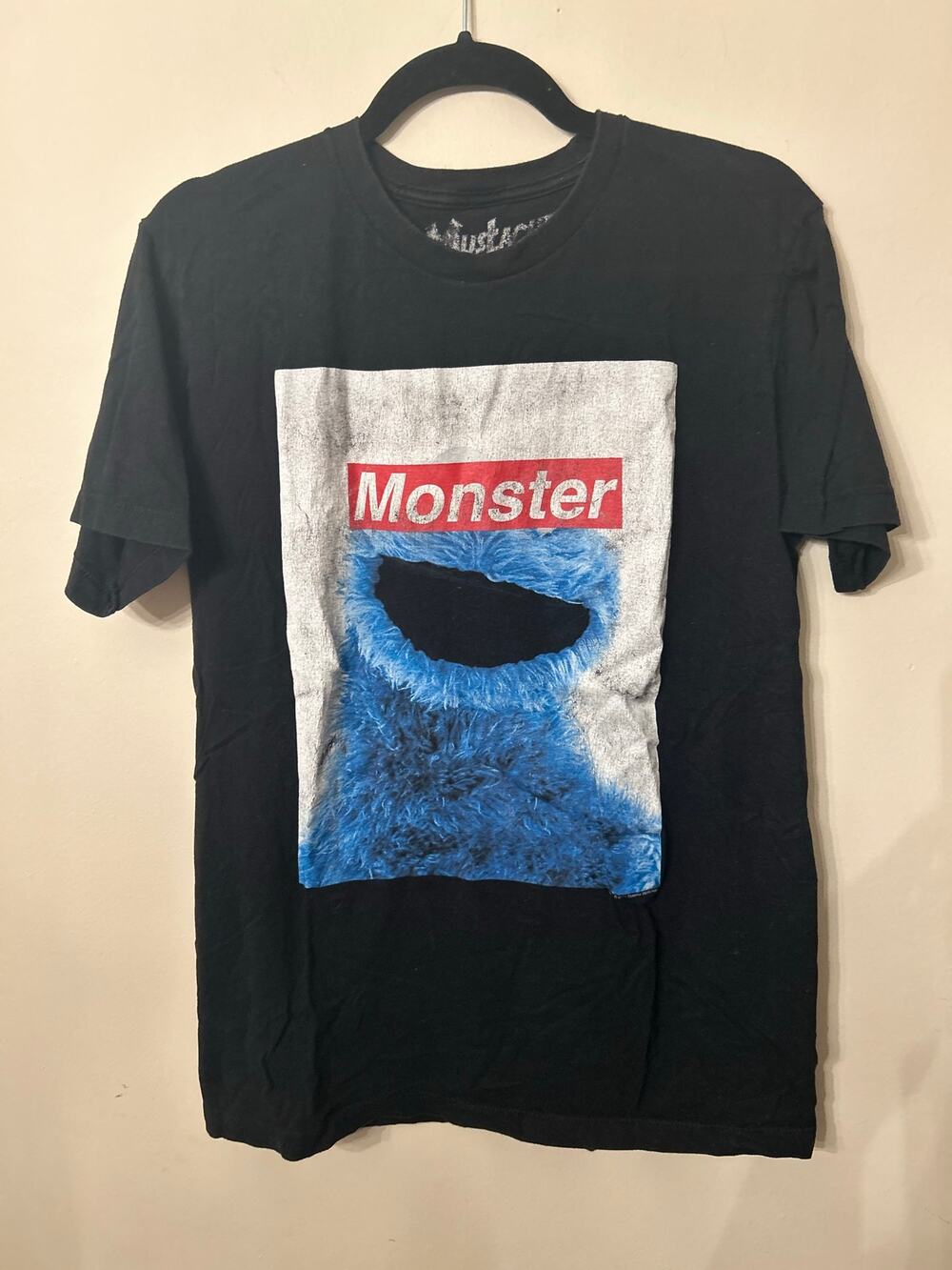 Mustache Brigade Cookie Monster Box Logo Graphic TShirt Mens Medium Black Parody
